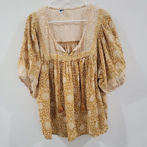 Old Navy Womens Top Size 2X Peasant Boho Fall Floral Yellow Leaves - Picture 1 of 8